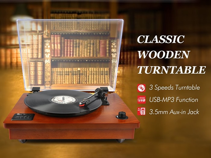 1byone Belt Driven Bluetooth Turntable classic wooden turntable