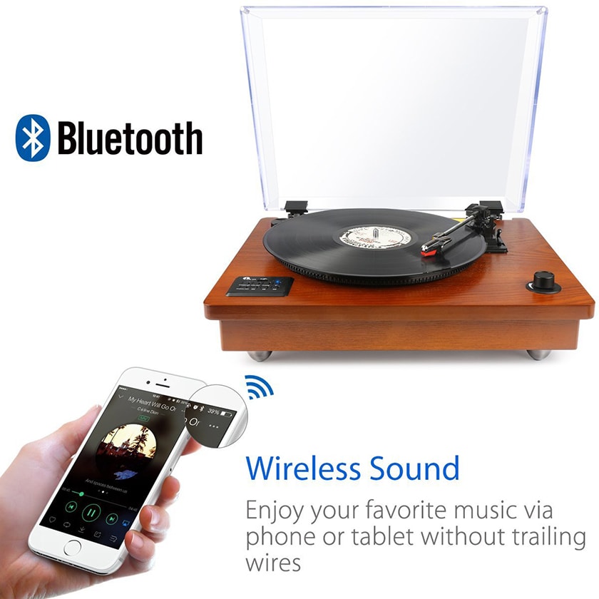 1byone Belt Driven Bluetooth Turntable wireless