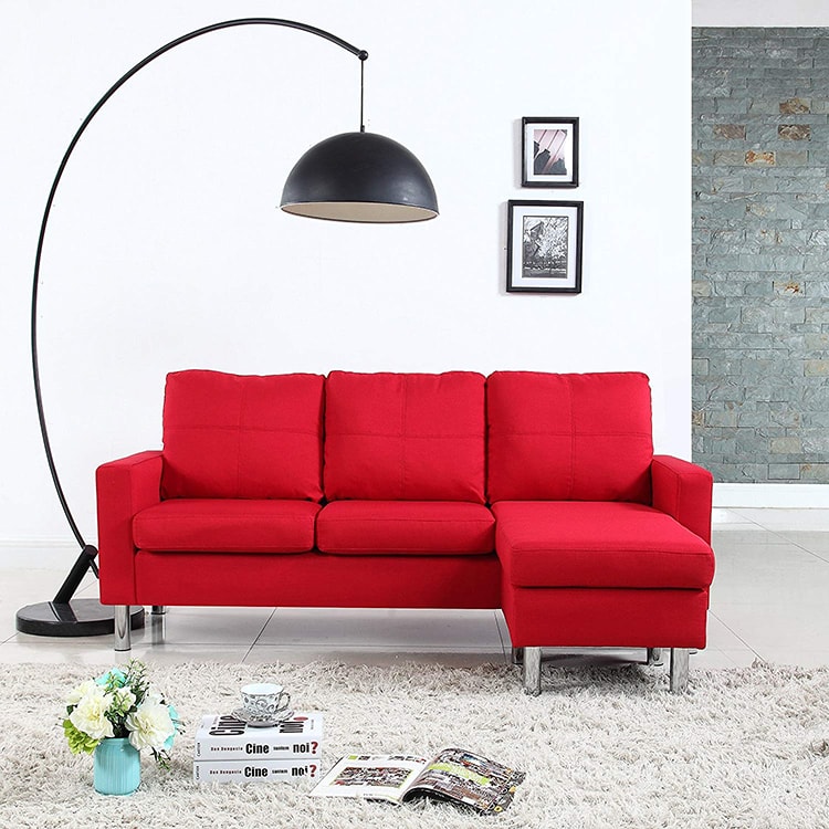 Modern Small Space Reversible Linen Fabric Sectional Sofa Red Image 1-min